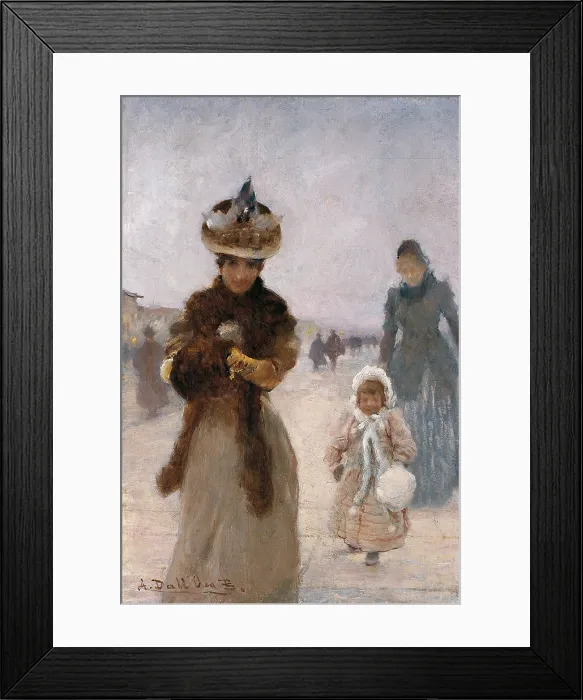 Framed Print : Walk, by Angelo Dall'Oca Bianca, 1885, 19th Century, oil on board - Private collection. Whole artwork view