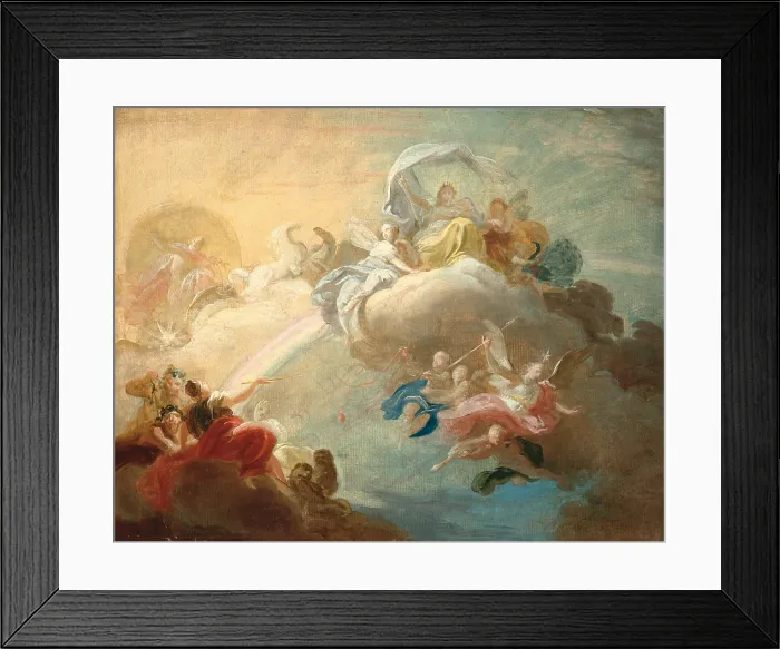 Framed Print : Mythological Allegory (probably Apotheosis of Juno), by Unknown French artist, 18th Century, gouache on paper glued on wood, 30 x 37.7 cm - Italy, Lombardy, Milan