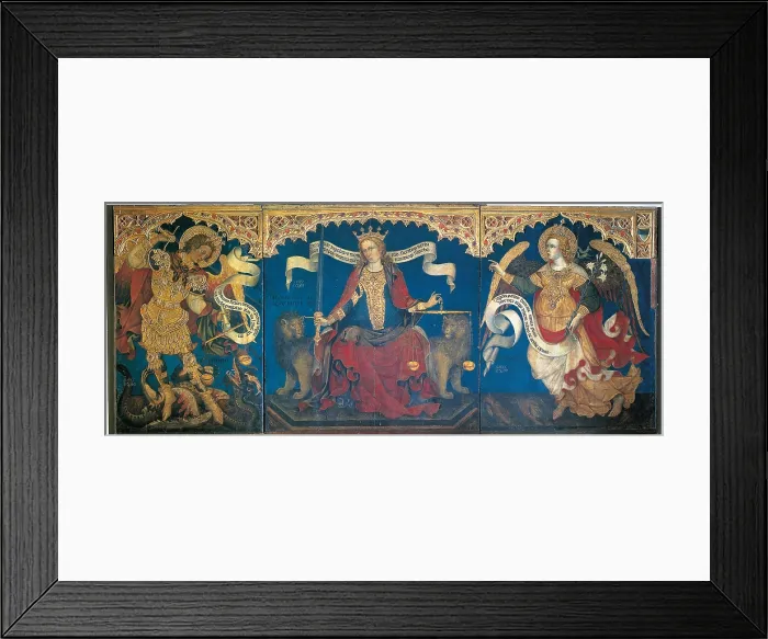 Framed Print : Justice between the Archangels Michael and Gabriel, by Jacobello del Fiore, 1421 about, 15th Century, gilded pastiglia decorations on panel, cm 208 x 194 - Italy, Veneto, Venice