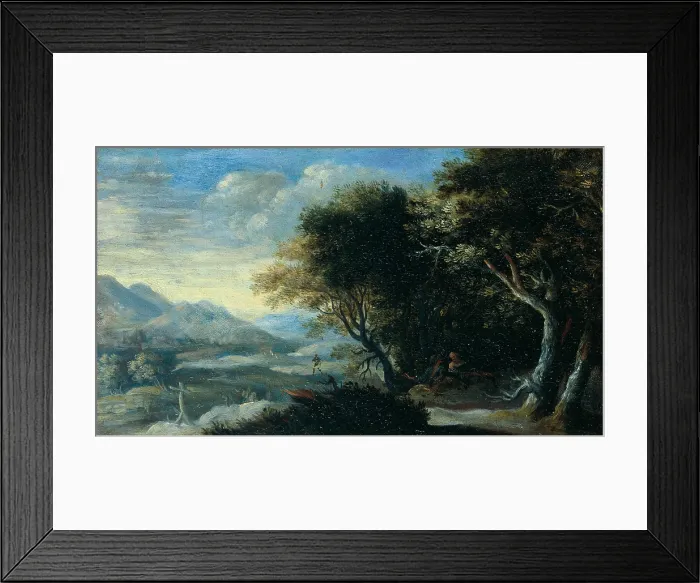 Framed Print : Rocky Wooded Landscape with Asleep Peasants, by Unknown Flemish artist, ca Framed Print : Rocky Wooded Landscape with Asleep Peasants, by Unknown Flemish artist, ca