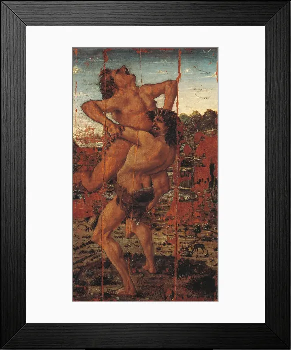 Framed Print : Hercules and Antaeus, by Antonio Benci known as il Pollaiolo, 1475 about, 15th Century, thick tempera on panel, cm 16 x 9 - Italy, Tuscany, Florence, Uffizi Gallery