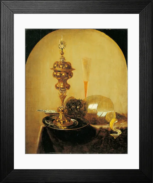 Framed Print : Still Life with Glass Jug and Porcelain Cup Wan Li, by Gerard Van Berleborch, 1646, 17th Century, oil on panel, 73 x 59 cm - Italy, Lombardy, Milan, Castello Sforzesco
