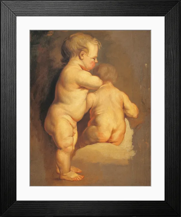 Framed Print : Two Putti, Flemish school, after Van Dick, 17th Century, oil on canvas, 59 x 46 cm - Italy, Lombardy, Milan, Castello Sforzesco, Civic Collections of Ancient Art