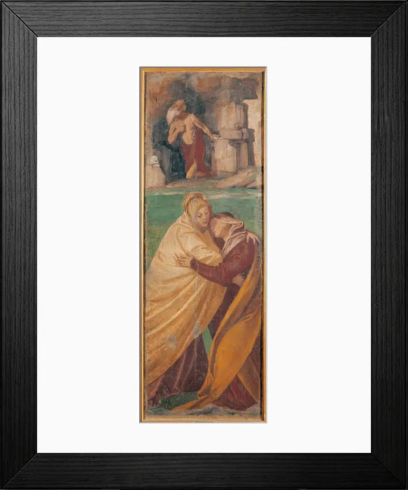Framed Print : Scenes from the Life of the Virgin Visitation, by Gaudenzio Ferrari, 1539 post, 16th Century, fresco transferred to canvas, wooden frame, cm 190 x 65 - Italy, Lombardy, Milan