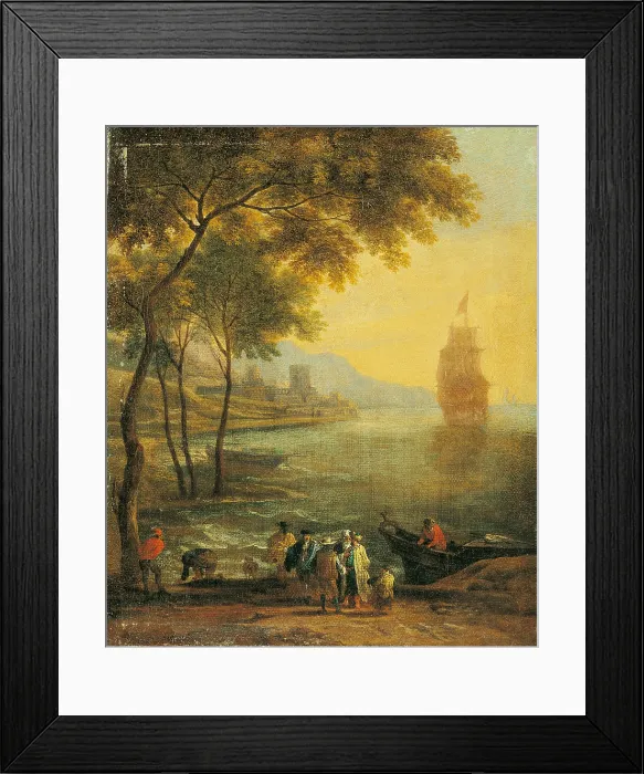 Framed Print : Bay with Boats and Figures, by Pieter Bout, Adriaen Frans Boudewijns, 1680 - 1700, 17th Century, oil on canvas, 35 x 30 cm - Italy, Lombardy, Milan, Castello Sforzesco