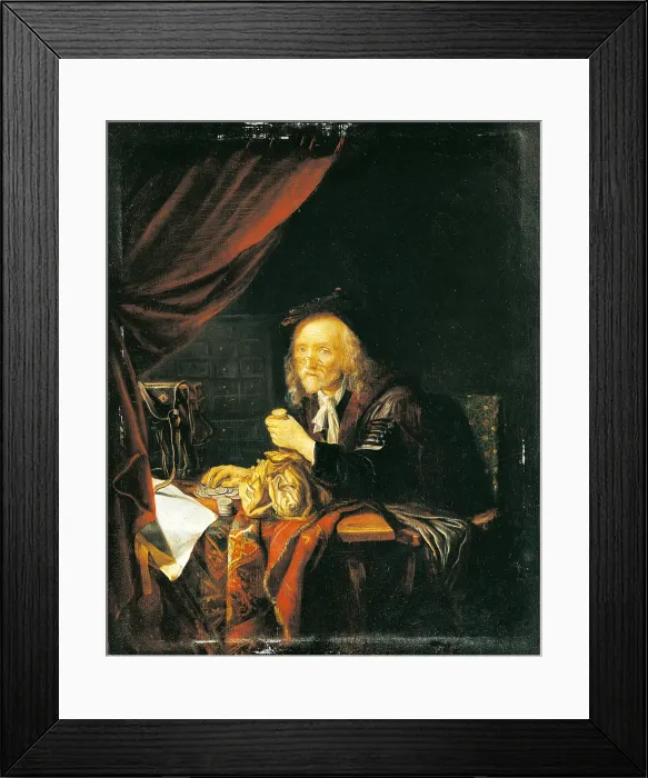 Framed Print : The Miser, by Dominicus van Tol, ca. 1650 - 1675, 17th Century, oil on panel, 39 x 32 cm - Italy, Lombardy, Milan, Castello Sforzesco, Civic Collections of Ancient Art
