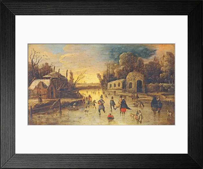 Framed Print : Landscape with Skaters, after Jan van de Velde II, 17th century, oil on panel, 21.5 x 38.5 cm - Italy, Lombardy, Milan, Castello Sforzesco, Civic Collections of Ancient Art