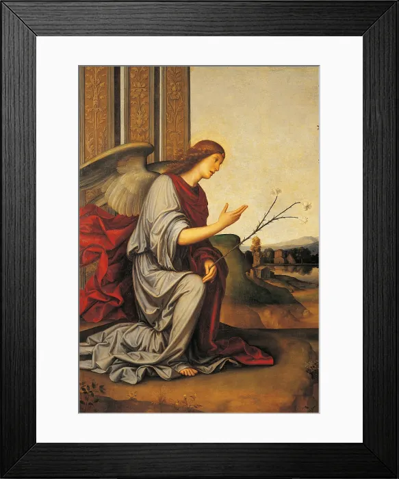 Framed Print : The Annunciation, by Francesco Raibolini known as Francia, 1505, 16th Century, tempera and oil on panel transferred to canvas, cm 237 x 227 - Italy, Lombardy, Milan Framed Print : The Annunciation, by Francesco Raibolini known as Francia, 1505, 16th Century, tempera and oil on panel transferred to canvas, cm 237 x 227 - Italy, Lombardy, Milan