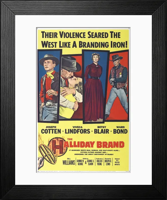 Framed Print : THE HALLIDAY BRAND, US poster art, from left: Joseph Cotten, Viveca Lindfors, Betsy Blair, Ward Bond, 1957