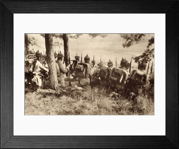 Framed Print : World War 1. German infantry at the edge of a forest awaiting the command to attack. 1914-18 Framed Print : World War 1. German infantry at the edge of a forest awaiting the command to attack. 1914-18