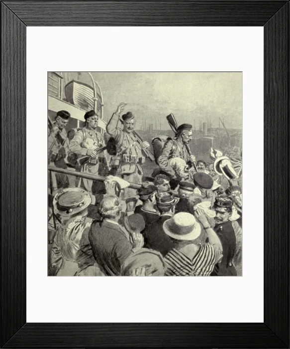 Framed Print : World War 1. The arrival of British Expeditionary Forces in Boulogne, France. The Scots are greeted by French onlookers in August 1914 Framed Print : World War 1. The arrival of British Expeditionary Forces in Boulogne, France. The Scots are greeted by French onlookers in August 1914