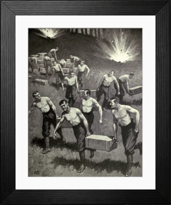Framed Print : World War 1. British soldiers moving ammunition from German fire during the Battle of the Marne. Sept 5-9, 1914 Framed Print : World War 1. British soldiers moving ammunition from German fire during the Battle of the Marne. Sept 5-9, 1914
