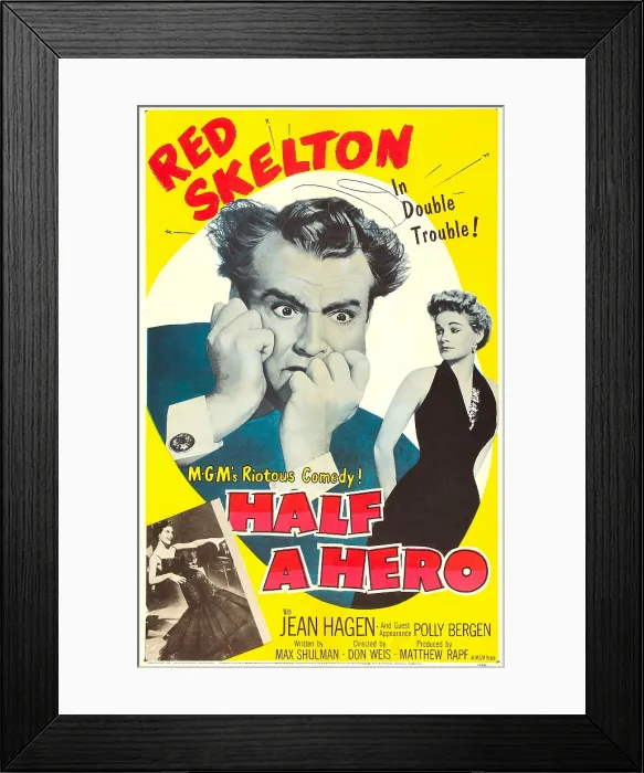Framed Print : HALF A HERO, US poster, Red Skelton, Jean Hagen, inset photo: Polly Bergen, 1953