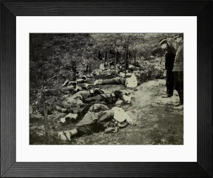 Framed Print : World War 1. Officers at the scene where the French infantry were surprised and decimated by Germans near Peronne. August-September 1914
