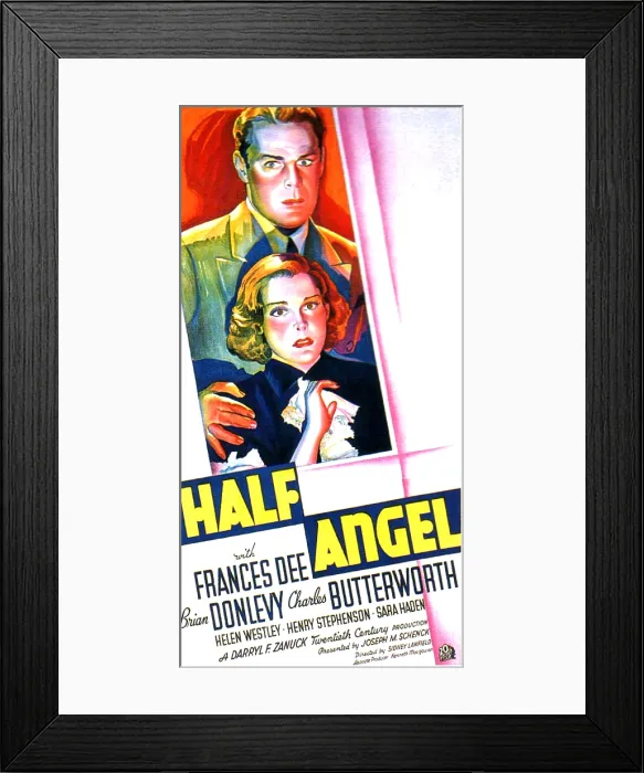 Framed Print : HALF ANGEL, US poster art, from top: Brian Donlevy, Frances Dee, 1936. TM & copyright 20th Century Fox Film Corp. All rights reserved / courtesy Everett Collection