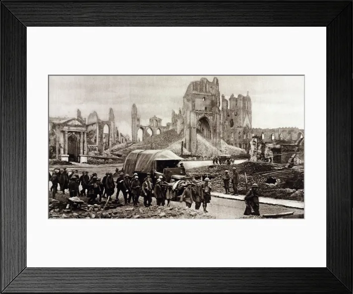 Framed Print : World War 1. German prisoners being marched through the ruins of city of Ypres after the Battle of Menin Road, September 20-25, 1917