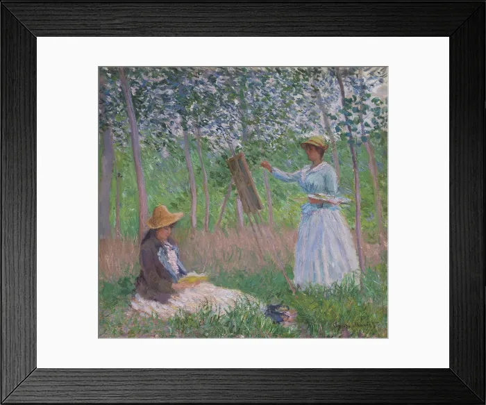 Framed Print : In the Woods at Giverny: Alice Hoschede at Her Easel with Suzanne Hoschede Reading, 1887, by Claude Monet, 1840-1926, French Impressionist painting, oil on canvas