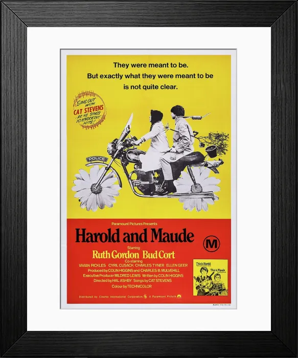 Framed Print : HAROLD AND MAUDE, US poster art, from left: Ruth Gordon, Bud Cort, 1971