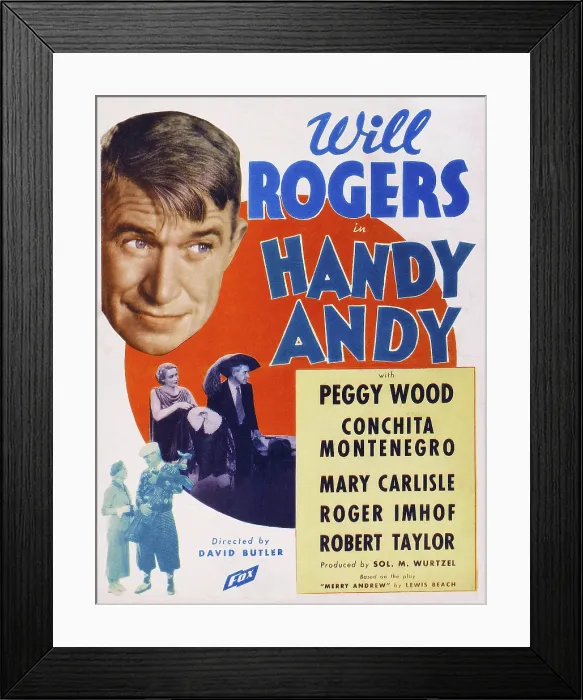 Framed Print : HANDY ANDY, top: Will Rogers, center and bottom l-r: Peggy Wood, Will Rogers, on window card, 1934, TM and Copyright 20th Century Fox Film Corp