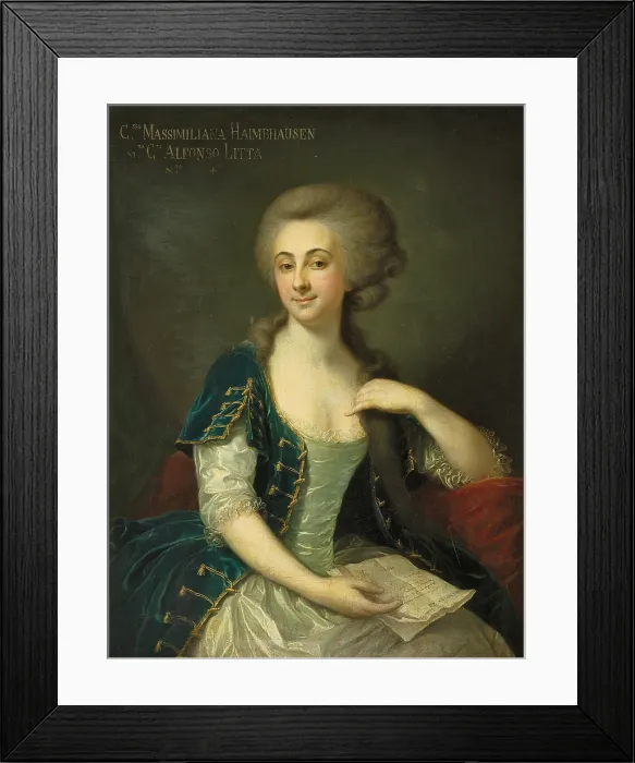 Framed Print : Portrait of Countess Litta Massimiliana born Haimhausen, by Unknown Austrian artist, 1784, 18th century, oil on canvas, 100 x 76 cm - Italy, Lombardy, Milan, Castello Sforzesco