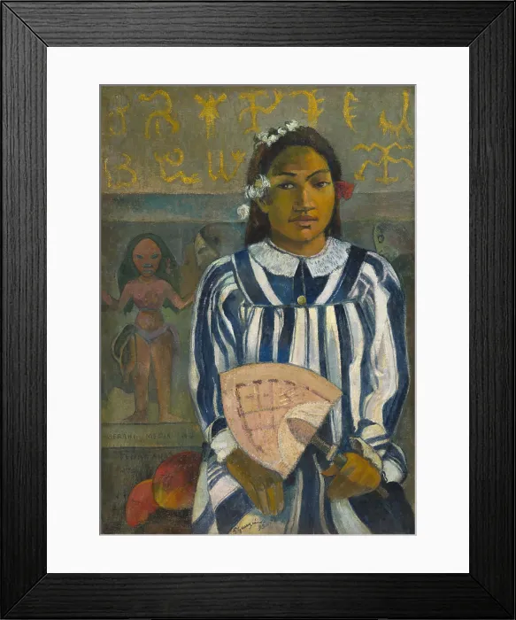 Framed Print : Tehamana Has Many Parents, (The Ancestors of Tehamana), 1893, by Paul Gauguin, 1848-1903, French Post-Impressionist, painting, oil on jute canvas Framed Print : Tehamana Has Many Parents, (The Ancestors of Tehamana), 1893, by Paul Gauguin, 1848-1903, French Post-Impressionist, painting, oil on jute canvas
