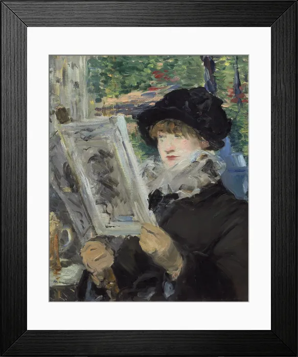 Framed Print : Woman Reading, 1880-1881, by Edouard Manet, 1832-1883. Fashionably dressed young woman sitting at a Paris outdoor caf