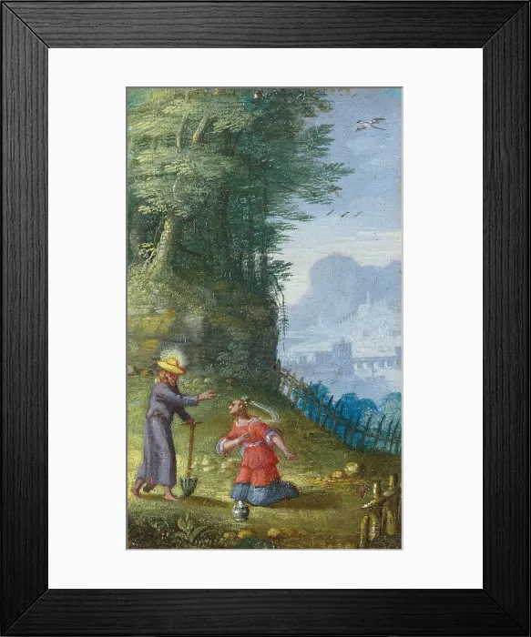 Framed Print : Wooded Landscape with Christ Appearing to Mary Magdalene as a Gardener, by Unknown Flemish artist, ca Framed Print : Wooded Landscape with Christ Appearing to Mary Magdalene as a Gardener, by Unknown Flemish artist, ca