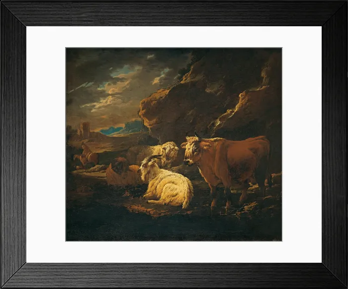 Framed Print : Cattle, Goats and Sheep in a Landscape, by Anonymous close to Philipp Peter Roos also called Rosa from Tivoli, ca