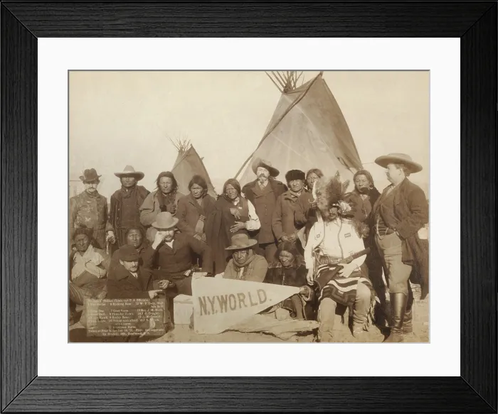 Framed Print : Euro-American and Lakota men at Pine Ridge Reservation on Jan. 16, 1891. They were attempting to re-establish peace after the Wounded Knee Massacre of Dec. 29, 1890
