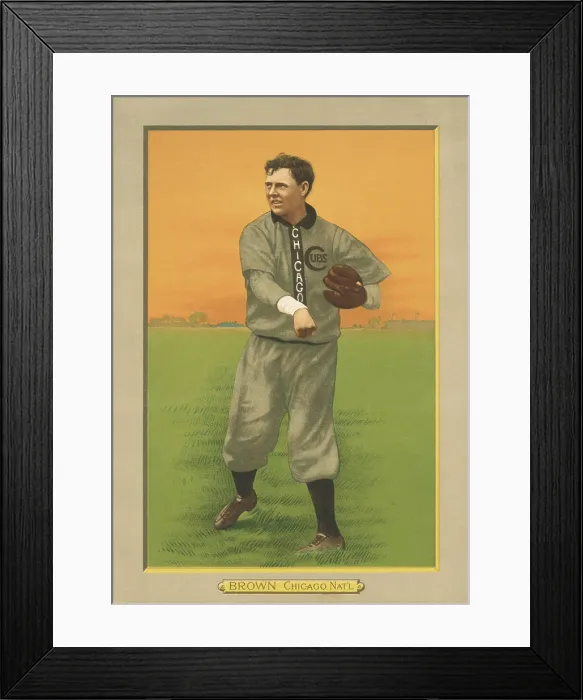 Framed Print : Mordecai Three Finger Brown, 1911 baseball card of the star pitcher of the Chicago Cubs (BSLOC_2018_3_121) Framed Print : Mordecai Three Finger Brown, 1911 baseball card of the star pitcher of the Chicago Cubs (BSLOC_2018_3_121)