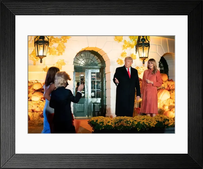 Framed Print : President Donald Trump and First Lady Melania Trump greet guests at the 2020 White House Halloween celebration, Oct. 25, 2020 (BSLOC_2020_9_17) Framed Print : President Donald Trump and First Lady Melania Trump greet guests at the 2020 White House Halloween celebration, Oct. 25, 2020 (BSLOC_2020_9_17)