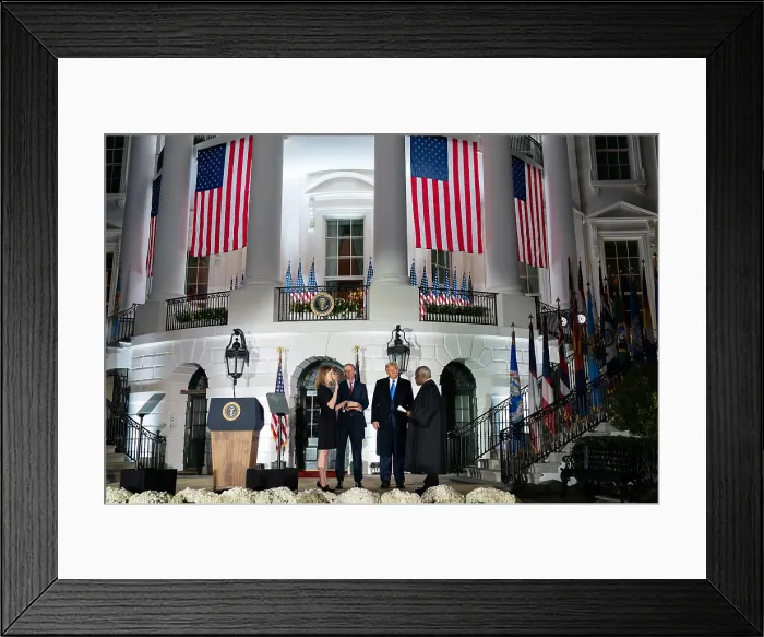 Framed Print : Supreme Court Associate Justice Clarence Thomas swears in Judge Amy Coney Barret. L-R: Judge Barrett, Jesse Barrett, President Donald Trump, Associate Justice Clarence Thomas Framed Print : Supreme Court Associate Justice Clarence Thomas swears in Judge Amy Coney Barret. L-R: Judge Barrett, Jesse Barrett, President Donald Trump, Associate Justice Clarence Thomas