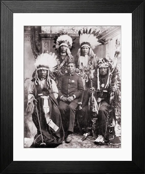 Framed Print : Capt. George Sword, Chief of Indian Police with Buffalo Bills Indians, Pine Ridge Agency, S.D. 1891