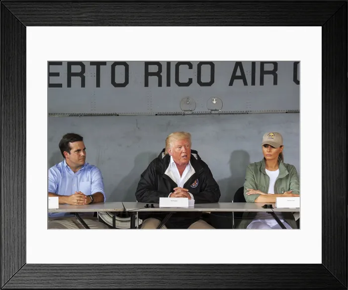 Framed Print : Gov. Ricardo Rosello, President Donald Trump, and Melania Trump in Carolina, Puerto Rico
