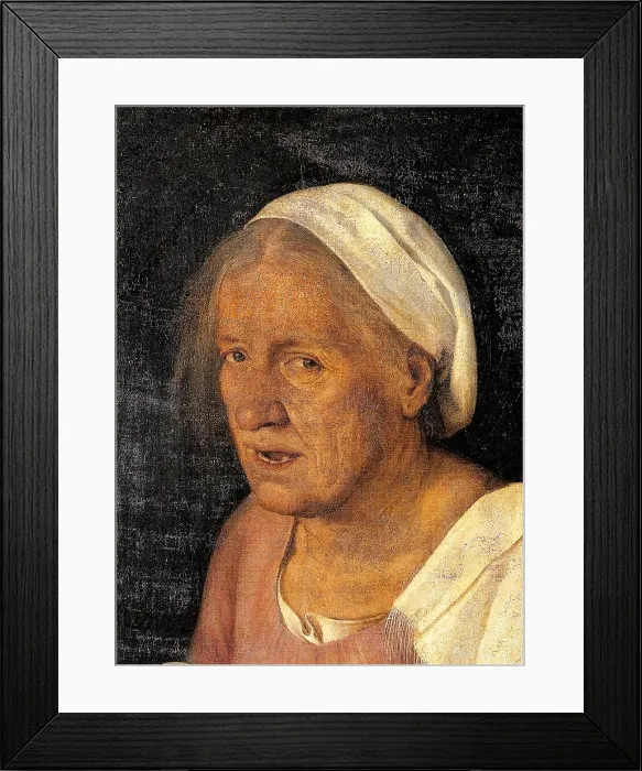 Framed Print : The Old Woman (With Time), by Giorgio da Castelfranco known as Giorgione, 1508 - 1510 about, 16th Century, tempera and walnut oil on hempen cloth transferred from linen