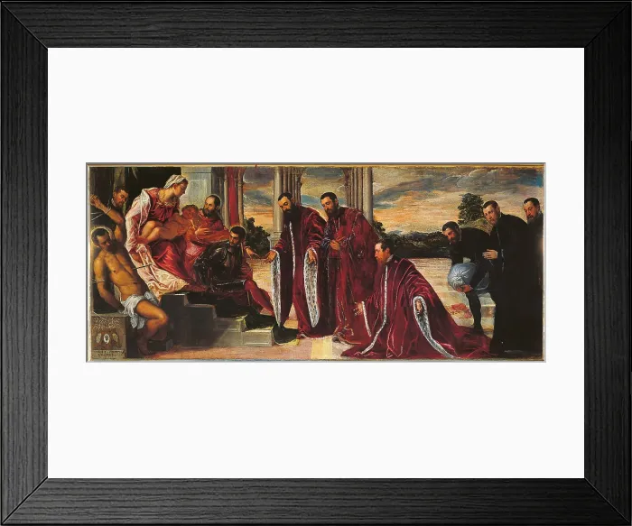 Framed Print : The Madonna and the Camerlenghi. Our Lady with the Child, surrounded by three Venetian patrons, St. Mark, St. Theodore, and St