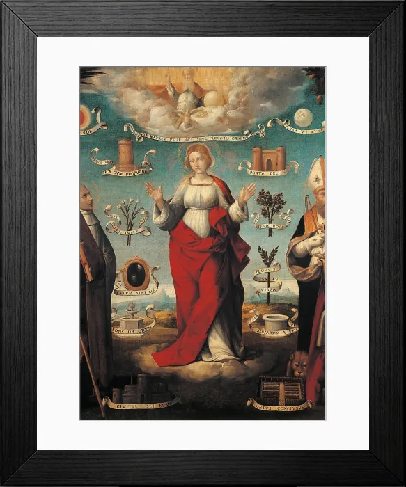 Framed Print : The Immaculate Conception, by workshop of Benvenuto Tisi known as Garofalo, 1500 - 1550 about, 16th Century, oil on canvas, cm 137 x 147 - Italy, Lombardy, Milan