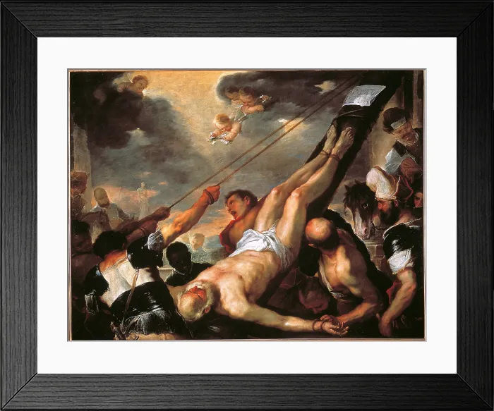 Framed Print : Crucifixion of St Peter, by Luca Giordano, 1659 - 1660, 17th Century, canvas, cm 195 x 257 - Italy, Veneto, Venice, Accademia Art Galleries. All