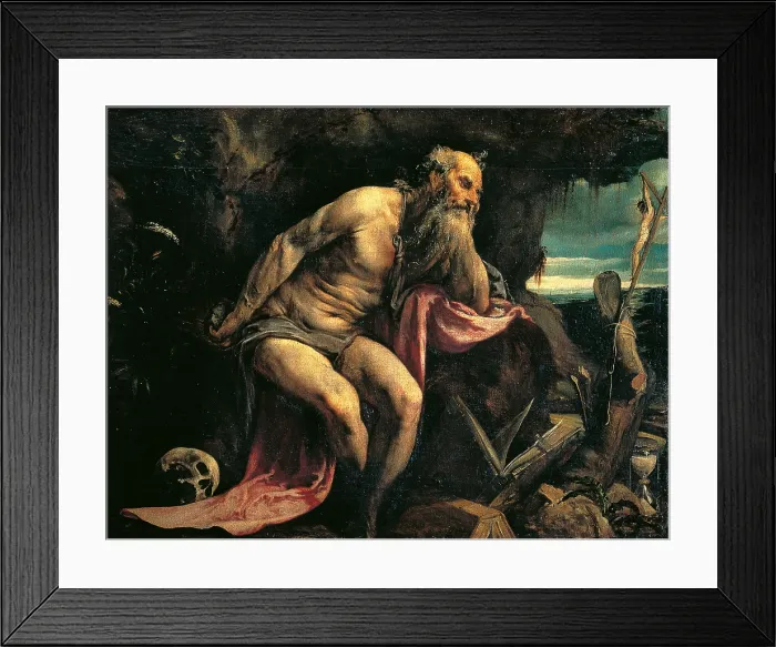 Framed Print : St Jerome, by Jacopo Da Ponte known as Bassano, 1560 about, 16th Century, oil on canvas, cm 119 x 154 - Italy, Veneto, Venice, Accademia Art Galleries. All