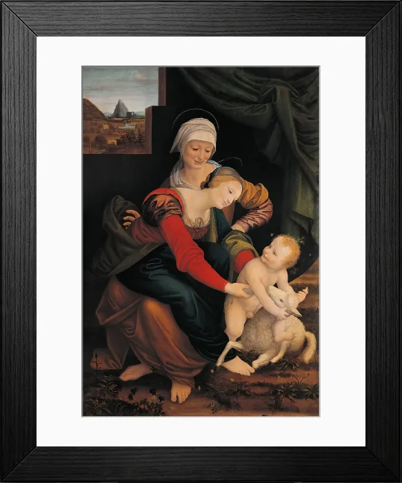 Framed Print : The Virgin and Child with St Anne and the Lamb, by attributed to Bernardino Lanino, 1543 about, 16th Century, oil on poplar panel, cm 158 x 108 - Italy, Lombardy, Milan Framed Print : The Virgin and Child with St Anne and the Lamb, by attributed to Bernardino Lanino, 1543 about, 16th Century, oil on poplar panel, cm 158 x 108 - Italy, Lombardy, Milan