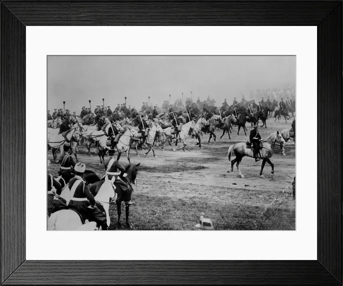 Framed Print : World War 1. Czar Nicolas II reviewing Russian troops. When Russia entered World War One, its army was the largest, but least modern of the major European powers. Ca. 1910-1915