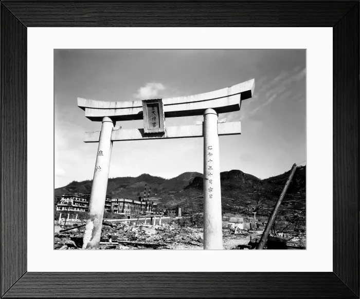 Framed Print : Ruins of Nagasaki, Japan, after atomic bombing of August 9, 1945. The arch of a Shinto shrine survived the blast and heat. Oct. 1945. (BSLOC_2014_6_101) Framed Print : Ruins of Nagasaki, Japan, after atomic bombing of August 9, 1945. The arch of a Shinto shrine survived the blast and heat. Oct. 1945. (BSLOC_2014_6_101)