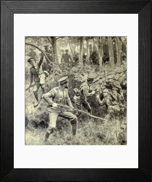 Framed Print : World War 1. British soldiers accepting the surrender of starving German soldiers who were stranded without food or ammunition