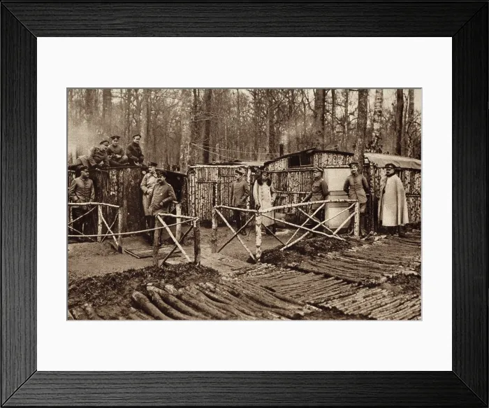 Framed Print : World War 1. German officers huts in the Vosages Mountains were constructed with logs