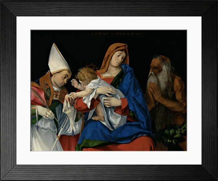 Framed Print : Lotto Lorenzo, Holy Conversation (Madonna and Child, Saint Bishop and St Onophrius), 1508, 16th Century, oil on panel, Italy, Lazio, Rome, Borghese Gallery Framed Print : Lotto Lorenzo, Holy Conversation (Madonna and Child, Saint Bishop and St Onophrius), 1508, 16th Century, oil on panel, Italy, Lazio, Rome, Borghese Gallery