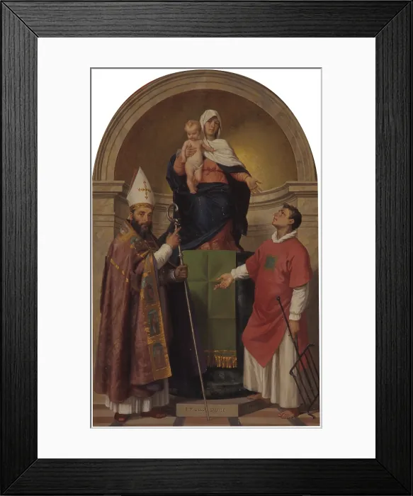 Framed Print : Madonna of the Health, and the saints Lawrence of Villanova and Lawrence, by Tommaso da Rim, 1890 - 1893, 19th Century, canvas - Italy, Veneto, VIllanova di Borca di Cadore