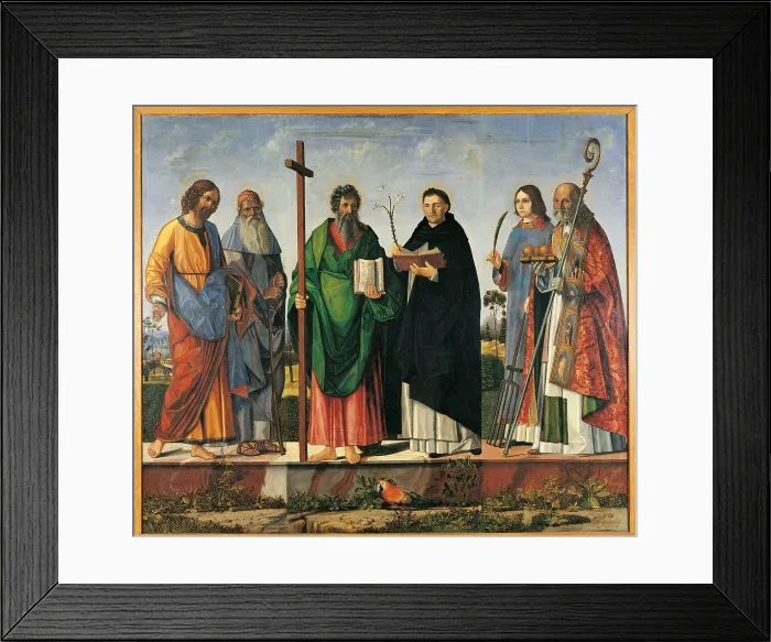 Framed Print : Saint James the Elder, Anthony Abbot, Andrew the Apostle, Dominic de Guzman, Lawrence and Nicholas of Bari, by Vittore Carpaccio, 1500, 16th Century, oil on panel - Italy Framed Print : Saint James the Elder, Anthony Abbot, Andrew the Apostle, Dominic de Guzman, Lawrence and Nicholas of Bari, by Vittore Carpaccio, 1500, 16th Century, oil on panel - Italy