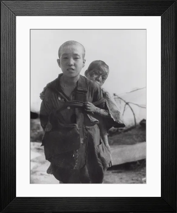 Framed Print : Two brothers who survived the blast of the Nagasaki atomic bomb of Aug. 9, 1945. Japan. Photo taken by Yosuke Yamahata the following day. World War 2. (BSLOC_2014_6_91)
