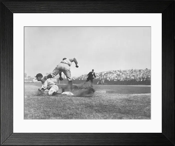 Framed Print : Ty Cobb steals third base and slides into Jimmy Austin, July 23, 1910. One writer noted that Cobbs speed and daring made him the terror of the opposing infield (BSLOC_2018_3_142)