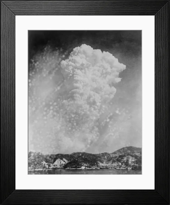 Framed Print : Photo of Hiroshima bomb explosion from a photo taken in Kure, Japan. August 6, 1945. World War 2. (BSLOC_2014_6_78)
